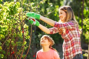 Mother and daughter  gardening together.Family concept.