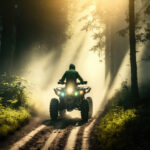 Jazdec na štvorkolke prechádza po lesnej ceste počas off-road výletu.