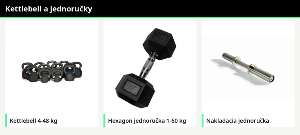 Kettlebell, hexagon jednoručka a nakladaciajednoručka